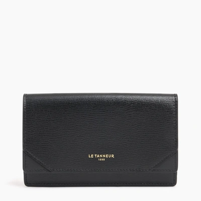 Le Tanneur Naya Flap Card Case In Cork Effect Leather In Black
