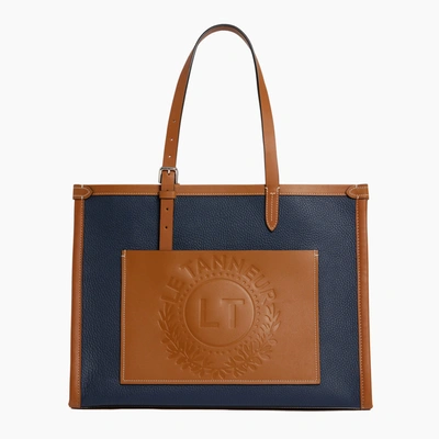 Le Tanneur Le 125 Large Grained Leather Tote Bag In Blue
