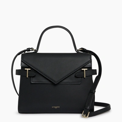 Le Tanneur Emilie Medium Double Flap Handbag Model In T Signature Leather In Black