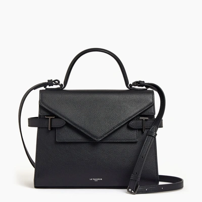 Le Tanneur Emilie Medium Double Flap Handbag Model In Grained Leather In Black