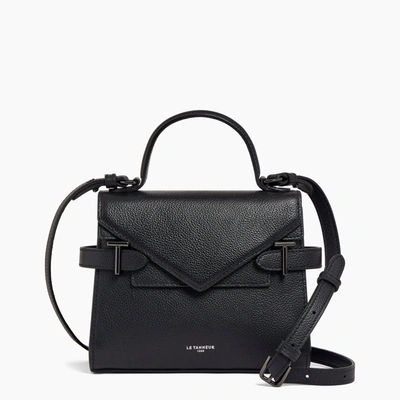 Le Tanneur Emilie Small Grained Leather Double Flap Handbag In Black
