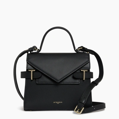 Le Tanneur Emilie Small Double Flap Handbag In T Signature Leather In Black