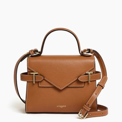 Le Tanneur Emilie Small Grained Leather Double Flap Handbag In Brown
