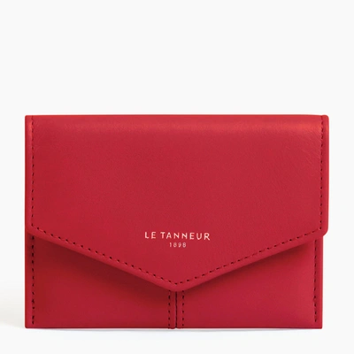 Le Tanneur Charlotte Smooth Leather Flap Card Holder In Red