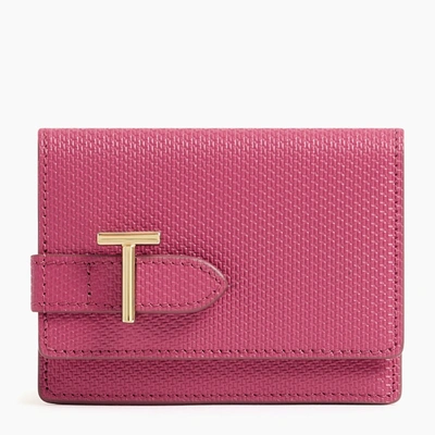 Le Tanneur Emilie Flap Cardholder In Signature T Leather In Pink