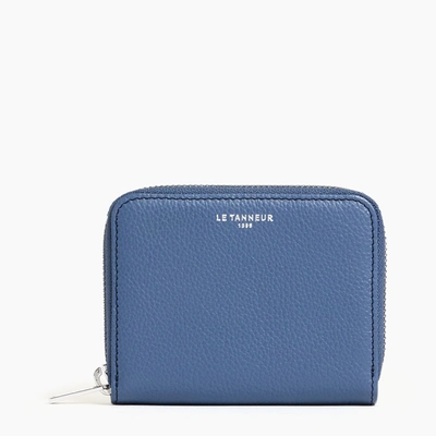 Le Tanneur Emilie Coin Case In Pebbled Leather In Blue