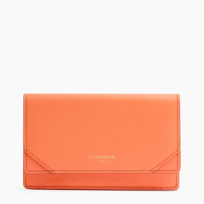 Le Tanneur Naya Flap Card Case In Cork Effect Leather In Orange