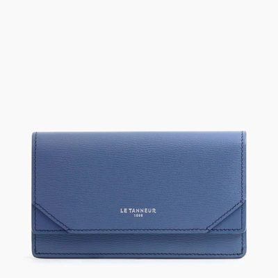 Le Tanneur Naya Flap Card Case In Cork Effect Leather In Blue