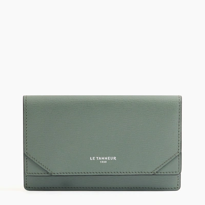 Le Tanneur Naya Flap Card Case In Cork Effect Leather In Green