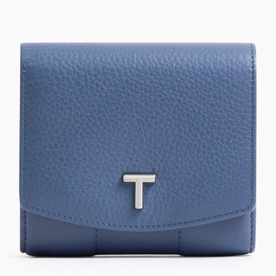 Le Tanneur Romy Coin Case With Flap Closure In Pebbled Leather In Blue