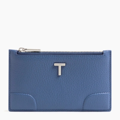 Le Tanneur Romy Zipped Card Case In Pebbled Leather In Blue
