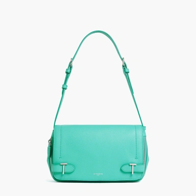 Le Tanneur Simone Small Bag With Crossbody Strap In Pebbled Leather In Blue