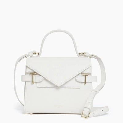 Le Tanneur Emilie Small Double Flap Handbag In T Signature Leather In White
