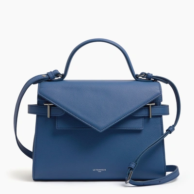 Le Tanneur Emilie Medium Double Flap Handbag Model In Grained Leather In Blue