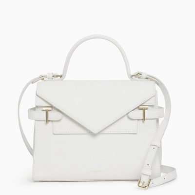 Le Tanneur Emilie Medium Double Flap Handbag Model In T Signature Leather In White