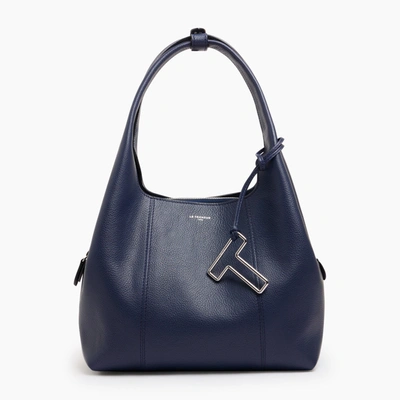 Le Tanneur Juliette Medium-sized Shoulder Bag In Pebbled Leather In Blue