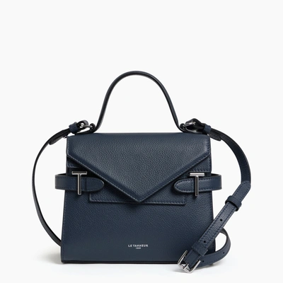 Le Tanneur Emilie Small Grained Leather Double Flap Handbag In Blue