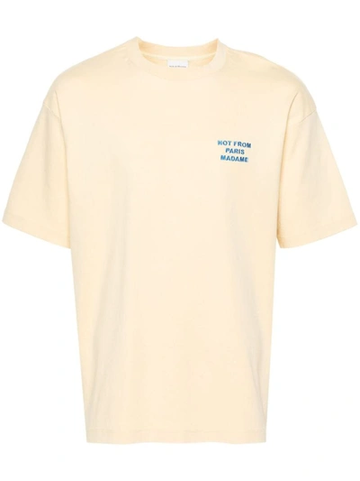 Drôle De Monsieur Slogan-embroidered Cotton T-shirt In Yellow & Orange