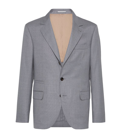 Brunello Cucinelli Virgin Wool-silk Blazer In Grey