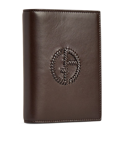 Giorgio Armani Leather Logo Passport Holder In Brown