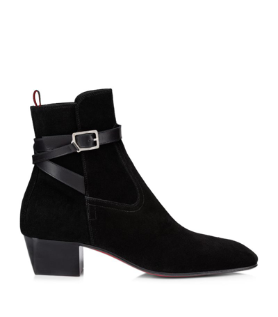 Christian Louboutin Suede Rosalio Jodhpur Ankle Boots 40 In Black