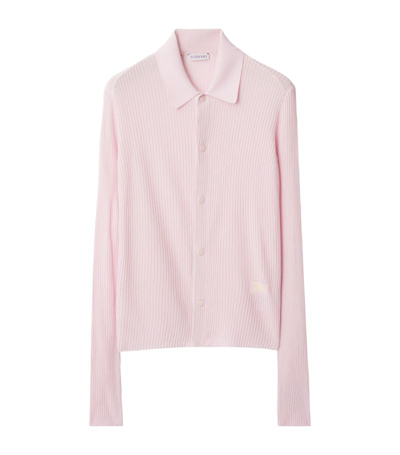 Burberry Rib-knit Shirt Cardigan In Pink