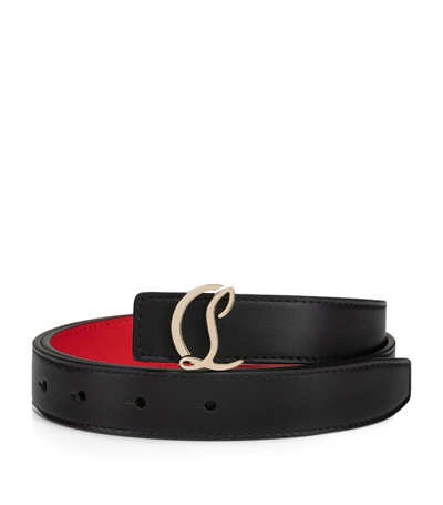 Christian Louboutin Womens Black Logo-buckle Grained-finish Leather Belt