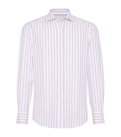 Brunello Cucinelli Collared Striped Shirt In Purple