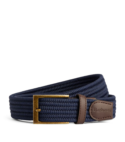 Barbour Faux Leather-trim Woven Belt In Navy