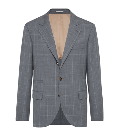 Brunello Cucinelli Fine-check Virgin-wool Blazer In Grey