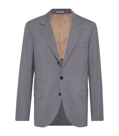 Brunello Cucinelli Men's Virgin Wool And Silk Lightweight Hopsack Blazer In Grey