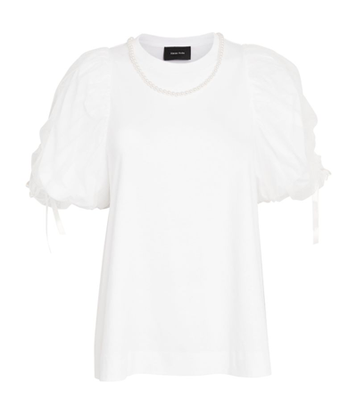 Simone Rocha Embellished Puff-sleeve T-shirt In White