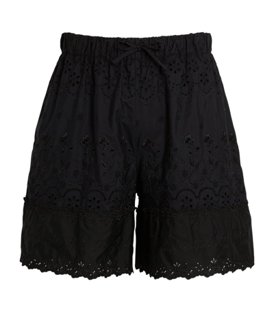 Simone Rocha Wide-leg Broderie Anglaise Cotton-poplin Drawstring Shorts In Black