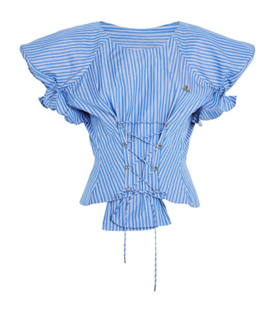 Vivienne Westwood Kate Striped Cotton Lace-up Top In Light Blue,white