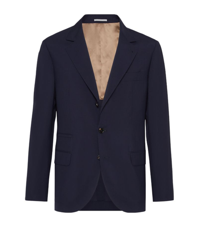 Brunello Cucinelli Single-breasted Wool-silk Blazer In Blue