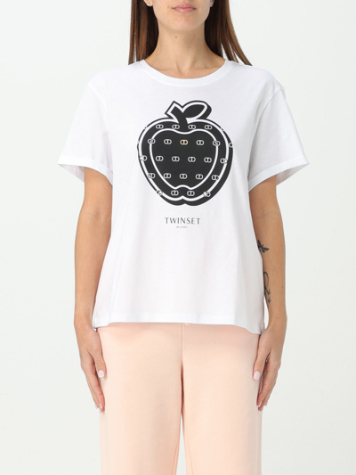 Twinset Apple-print Cotton T-shirt In White