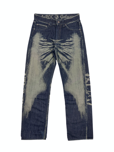 Pre-owned Issey Miyake 2008 Apoc Galaxy "distress" Woven Denim Jeans In Indigo