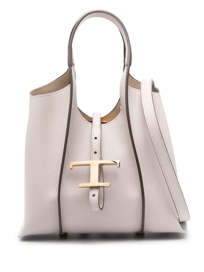 Tod's T Timeless Mini Leather Tote Bag In Grey