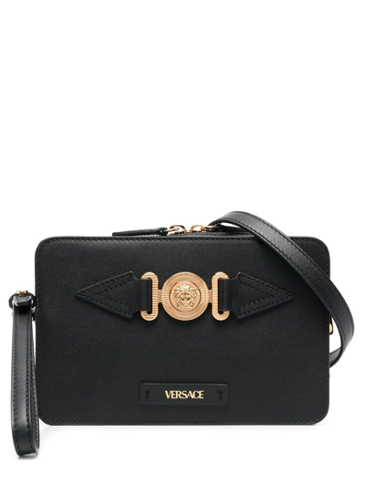 Versace Medusa Biggie Small Leather Messenger Bag In Black