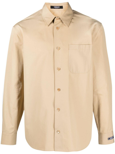Versace Cotton Shirt In Beige
