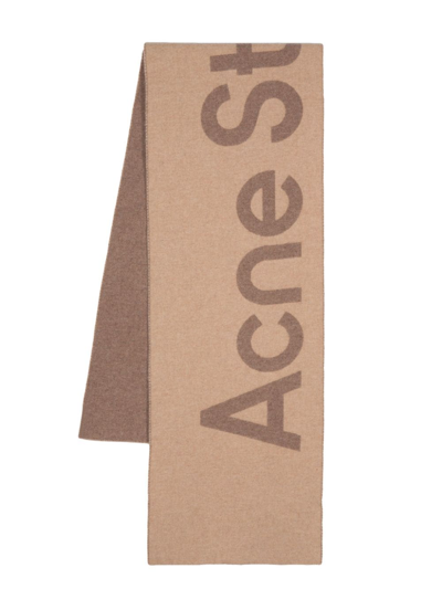 Acne Studios Logo Wool Scarf In Brown