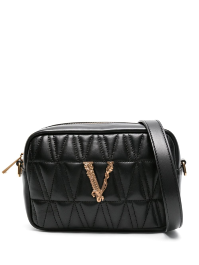 Versace Virtus Leather Crossbody Bag In Black