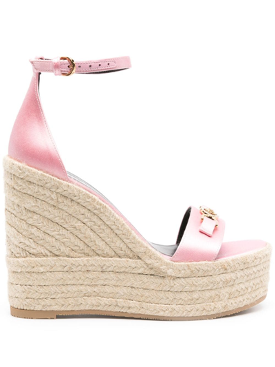 Versace Medusa '95 Satin Raffia Espadrilles In Pink