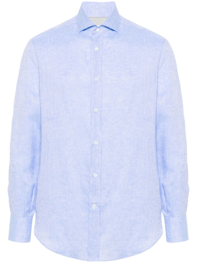Brunello Cucinelli Long-sleeve Linen Shirt In Blue