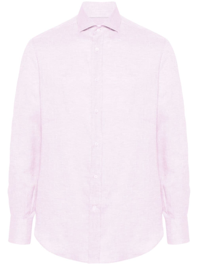 Brunello Cucinelli Long-sleeve Linen Shirt In Pink