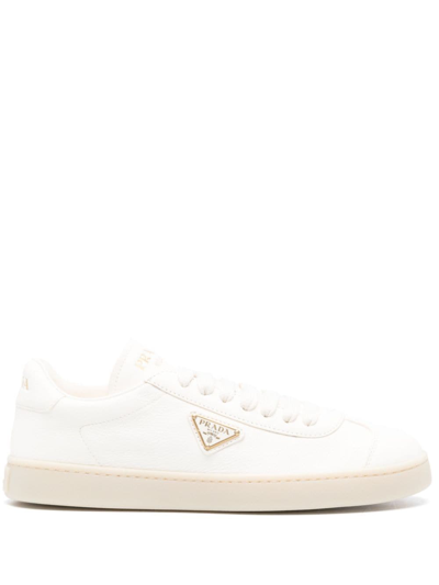Prada Triangle-logo Leather Sneakers In White