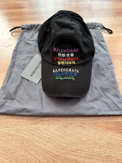 Pre-owned Balenciaga Multi Language Hat In Black