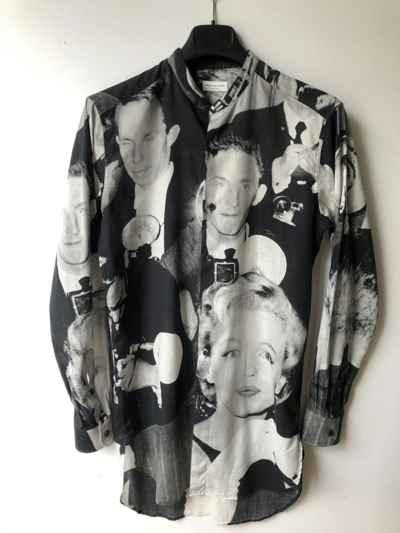 Pre-owned Dries Van Noten Marilyn Print Band Collar Shirt In Black/white