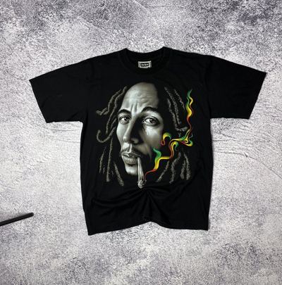 Pre-owned Bob Marley X Vintage T-shirt Bob Marley Size L Big Logo Vintage In Black