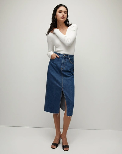 Veronica Beard Victoria Long Denim Midi Skirt In Stoned